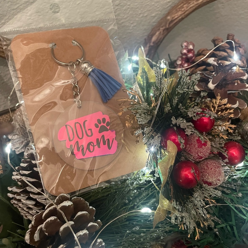 Dog Mom Keychain with Tassel